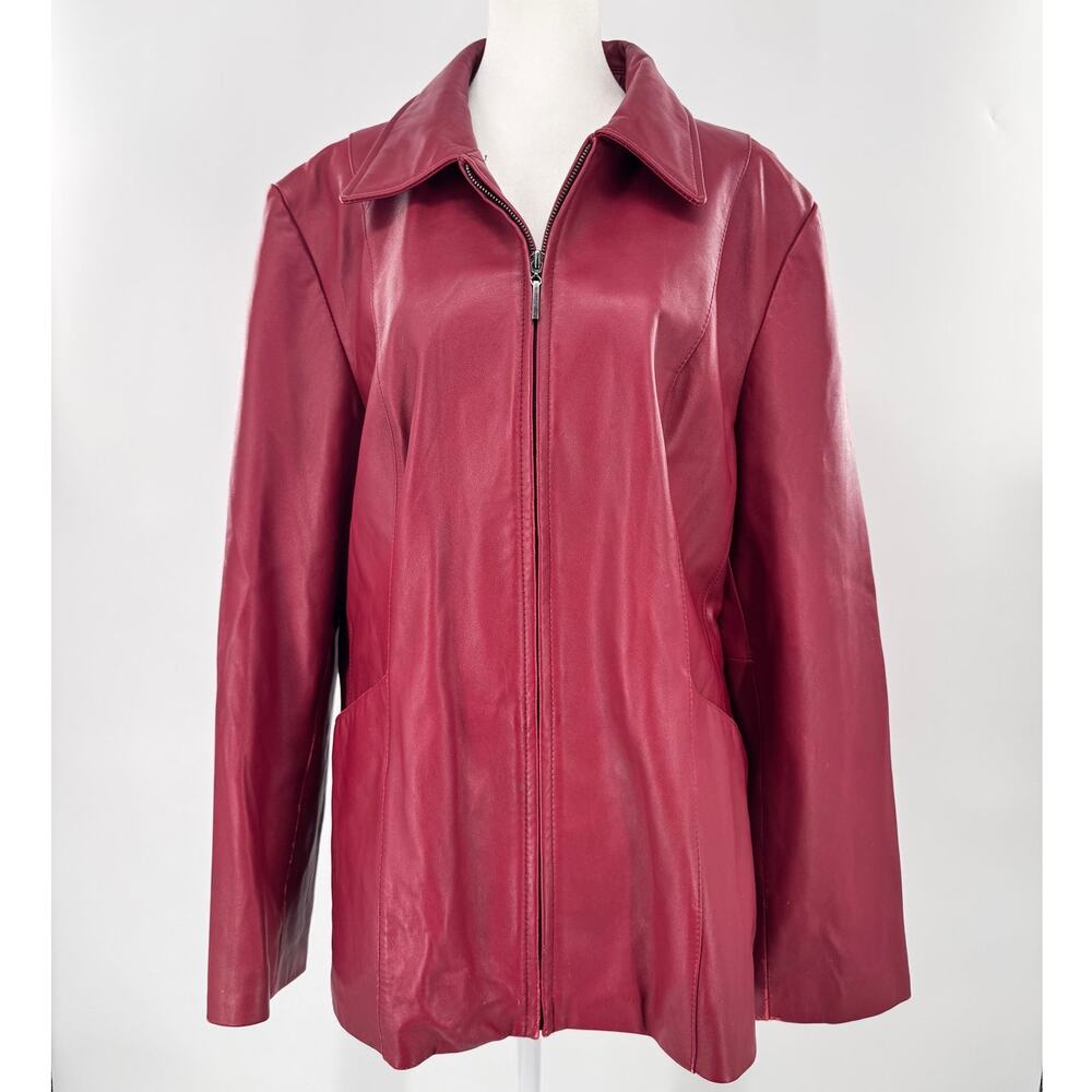 Worthington Womens XL Red Genuine Lambskin Leather Jacket Full Zip Collared